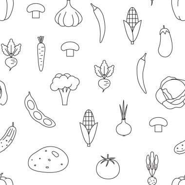 Çizgi sebzeler ile vektör dikişsiz desen. Dikişsiz desen.