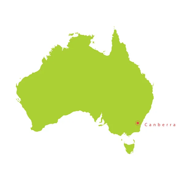 Vektorgrüne Australien-Karte und Canberra-Hauptstadt. — Stockvektor