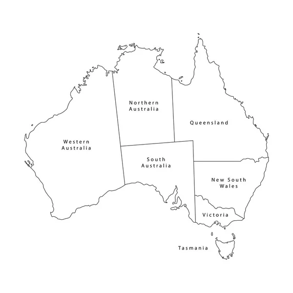 Plan vectoriel noir Australie carte avec états . — Image vectorielle