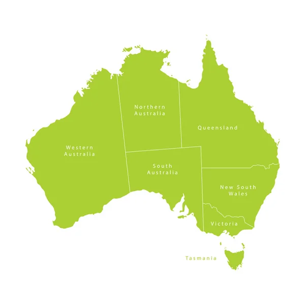 Vektorgrüne Australienkarte mit Staaten. Vektorillustration. — Stockvektor