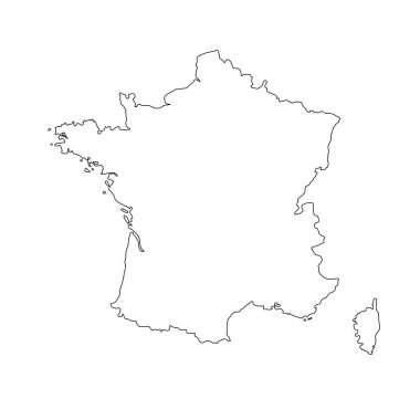 Siyah anahat Fransa haritasıvektör illüstrasyon.