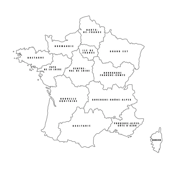Frankrijk regio's zwarte omtrek kaart. Vector kaart. Franse regio's.. — Stockvector