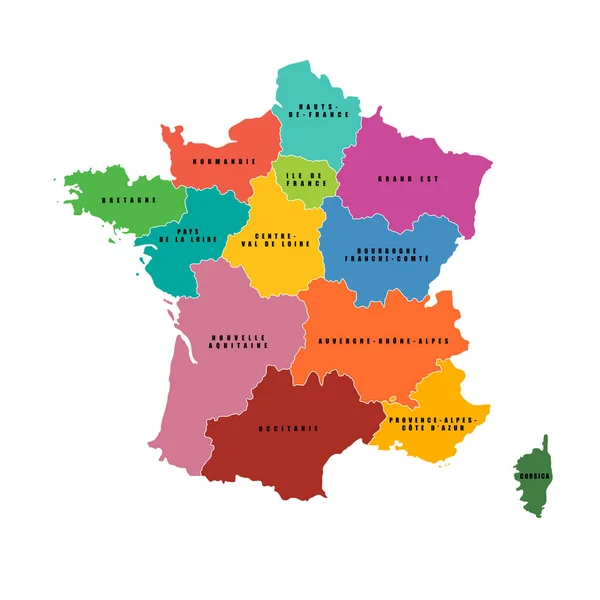 Carte des régions France. Carte vectorielle. Régions françaises .. — Image vectorielle