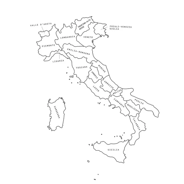 Italia regioni mappa nera contorno. Mappa vettoriale. Regioni Italia . — Vettoriale Stock