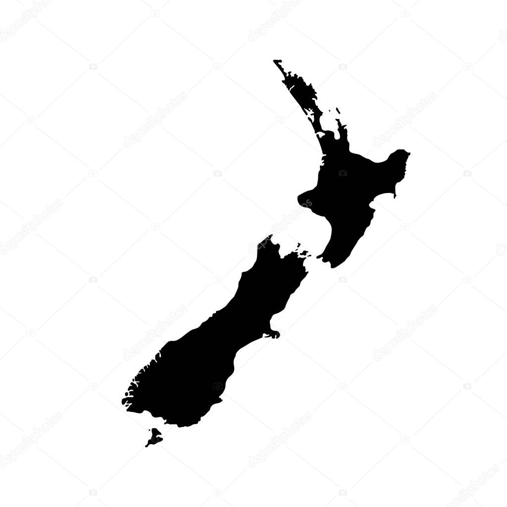 Vector illustration of black silhouette New Zealand map.