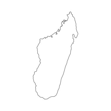 Madagaskar haritasının siyah ana hatlarının vektör çizimi.