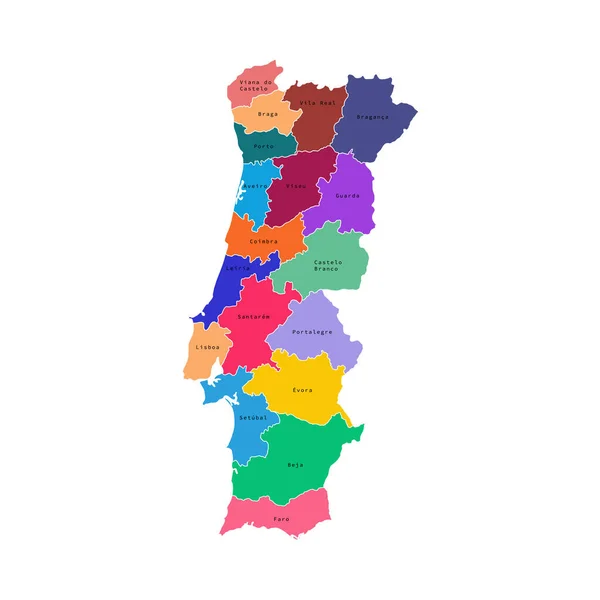 Vector illustratie van kleurrijke Portugal administratieve kaart. — Stockvector