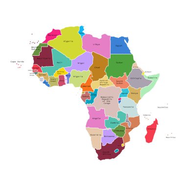 Ülkelerle birlikte Afrika haritasının vektör çizimi. Vektör haritası.