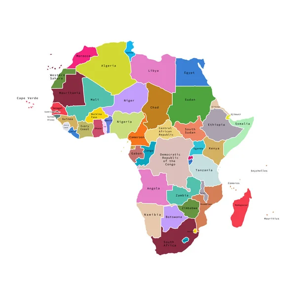 Vektorová ilustrace mapy Afriky se zeměmi. Vektorová mapa. — Stockový vektor