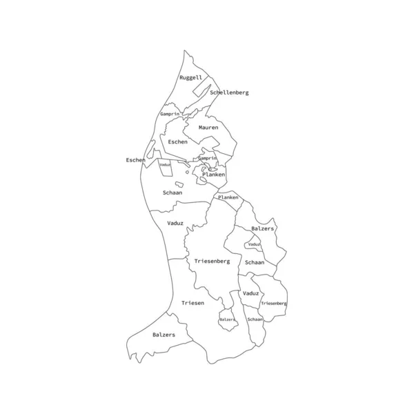 Schema vettoriale mappa della divisione amministrativa del Liechtenstein. Mappa vettoriale . — Vettoriale Stock