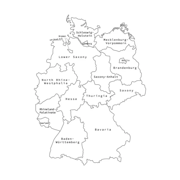 Németország vektorkörvonalazott közigazgatási megosztási térképe. Vektortérkép. — Stock Vector