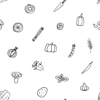 Elle çizilen sebze ve bitkilerin kusursuz deseni..