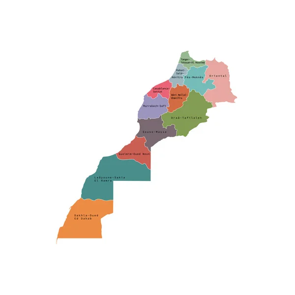 Ilustración vectorial del mapa de división administrativa de Marruecos. Mapa vectorial . — Vector de stock