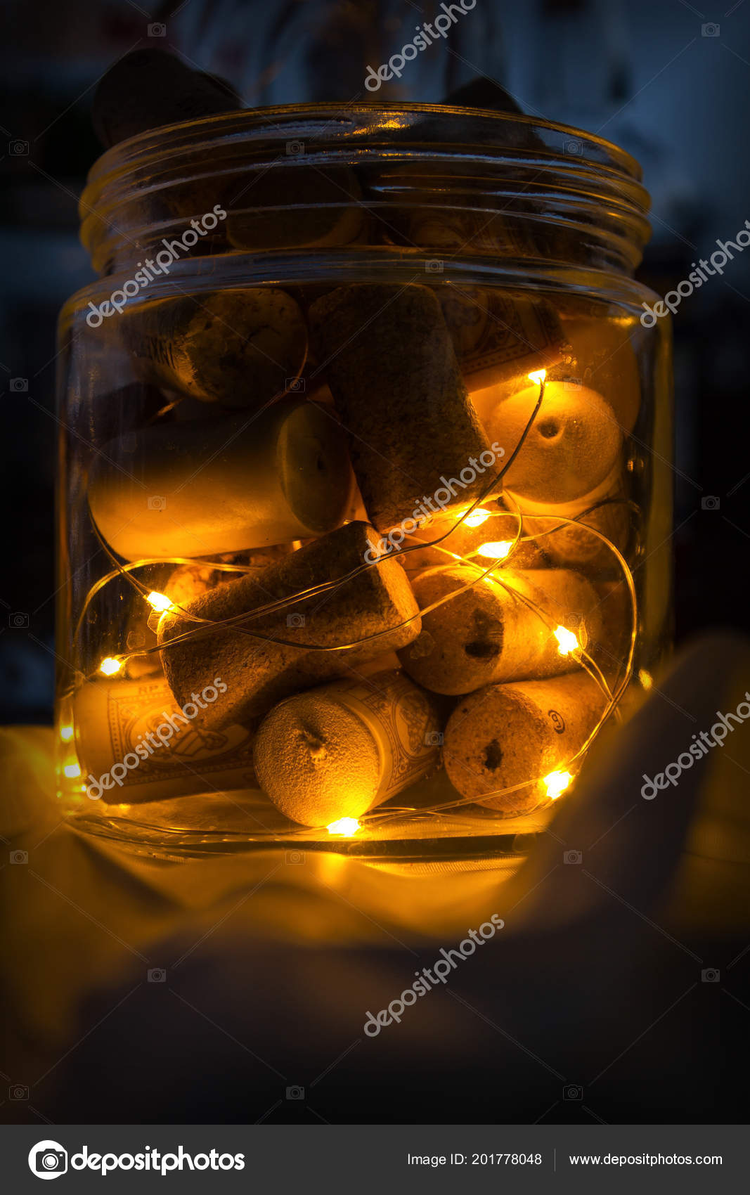 Decorating Unusual Design Night Lamp Made Glass Jar Filled Wine