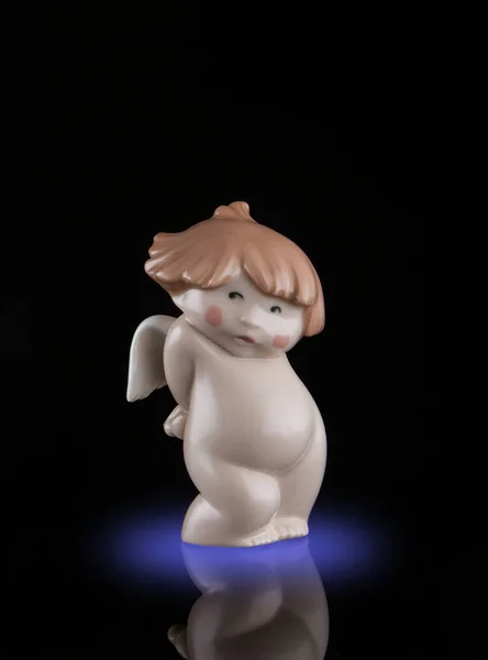 Close Statue Little Porcelain Angel Figurine — Zdjęcie stockowe