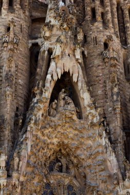 Sagrada Familia faade katedralinin bir parçası. Barselona, İspanya
