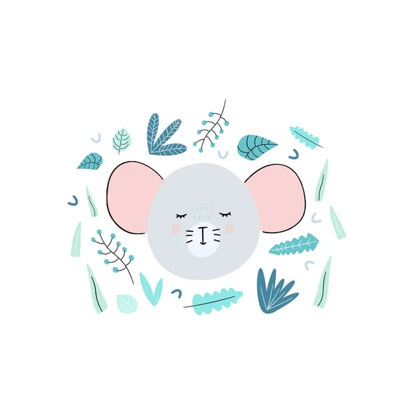 Drawn Hand Mouse Head Plant Elements White Background Doodle Rat Royalty Free Stock Illustrations