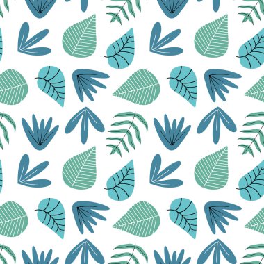 Beyaz arka planda renkli yeşil bitki deseni. Elle çizilmiş çiçek elementleri vektör karalama stili. Farklı tasarımlar için iyidir..