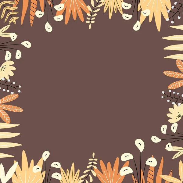 Vector Illustration Floral Frame Brown Background Drawn Hand Autumn Yellow Stock Illustration