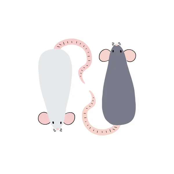 Vektor Ilustrasi Dari Dua Tikus Warna Yang Berbeda Pada Latar - Stok Vektor