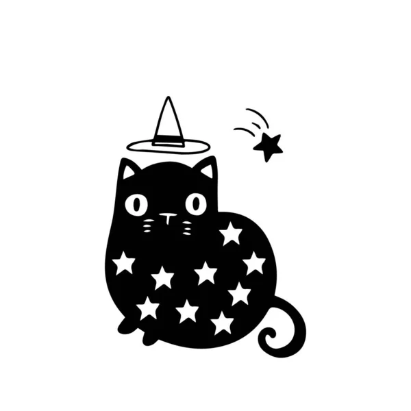 Halloween Ilustração Decorativa Astrólogo Bruxa Gato Com Estrelas Fundo Branco —  Vetores de Stock