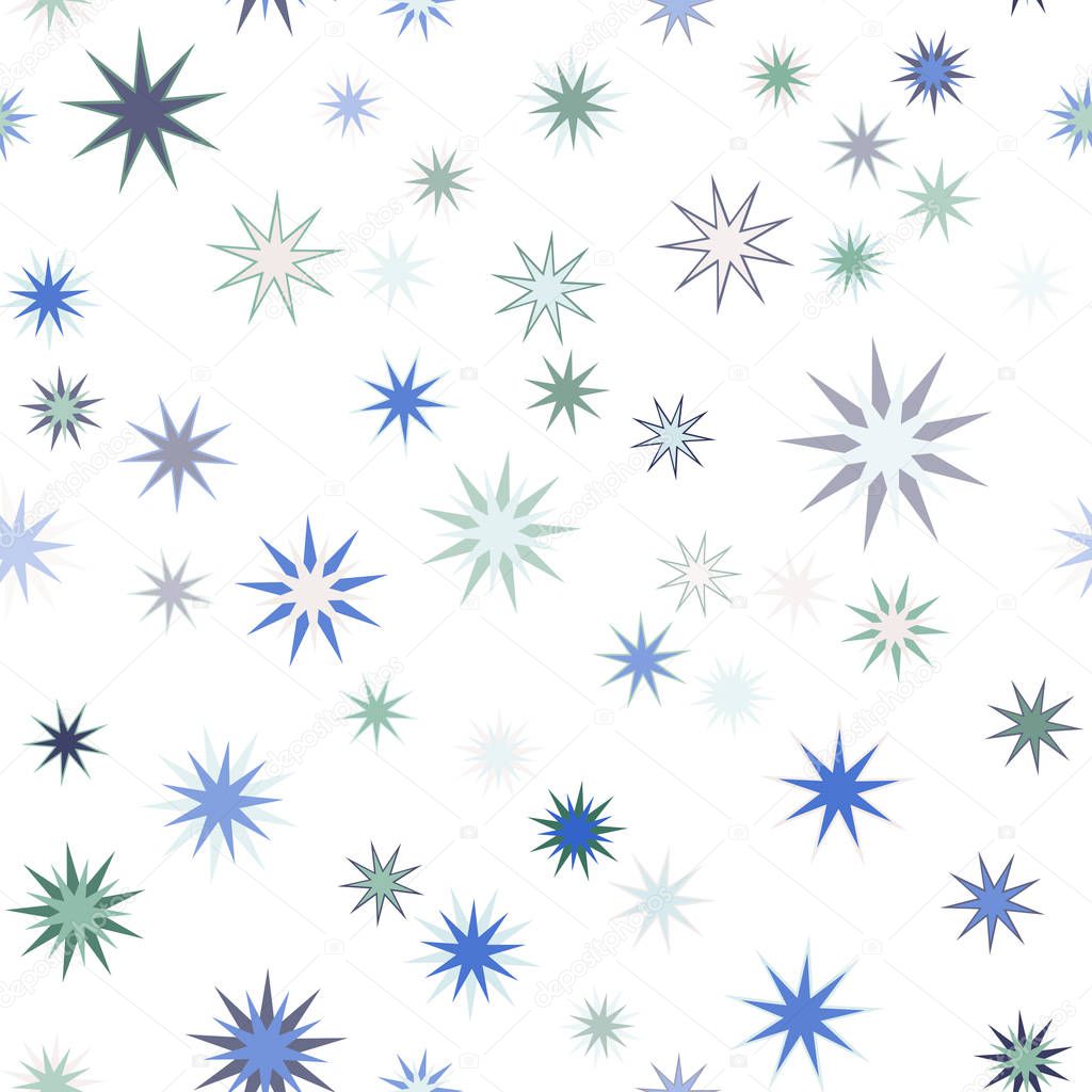 Seamless vector repetitive background with multicolored stars on white background.