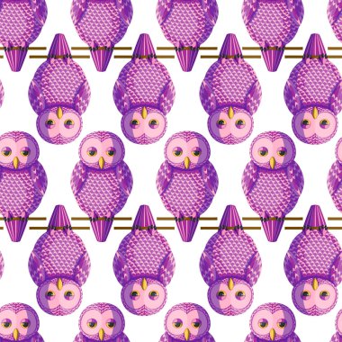 Mor pembe baykuşlar ile sorunsuz vektör desen.