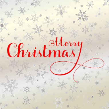Gümüş kar tanesi arka plan ile neşeli Noel kırmızı vektör yazı.