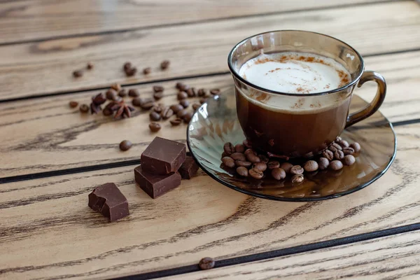 Чашка Кофе Кусочки Шоколада Крупным Планом — стоковое фото