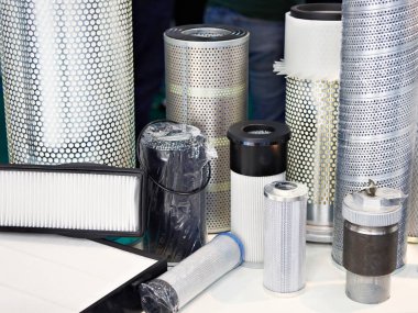 Filter elements on the exhibition stand of the store clipart