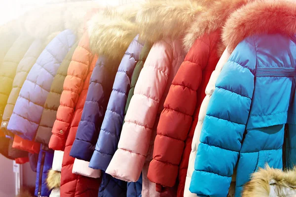 Winter Jackets Hanger Store — Stock Photo, Image