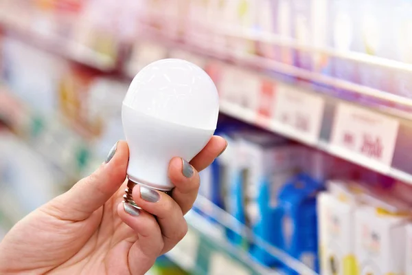 Energy Saving Led Lamp Hands Buyer Store — Stock Photo, Image