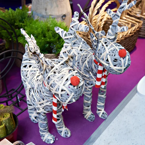 Decorative Wicker Deer Christmas Store — Stock Photo, Image