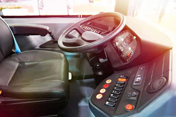 Driver Seat Steering Wheel Dashboard Bus — Stock Photo, Image