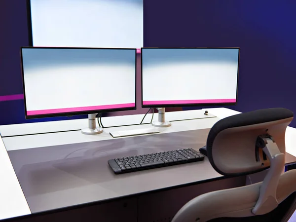 Ergonomic Workplace Keyboard Monitors Concept — Stock Photo, Image