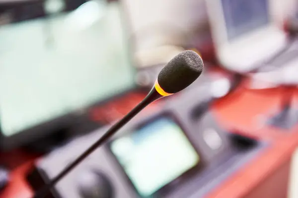 Microfone Sistema Conferência Digital Para Reunião Negócios — Fotografia de Stock
