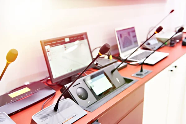 Microfoni Sistemi Conferenza Digitale Riunioni Lavoro — Foto Stock