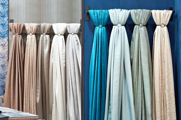 Fabrics for curtains in store — Stock Photo, Image