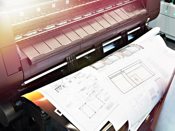 Large format printer and building plans — ストック写真