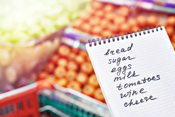 Liste Achats Nourriture Dans Les Supermarchés — Photo