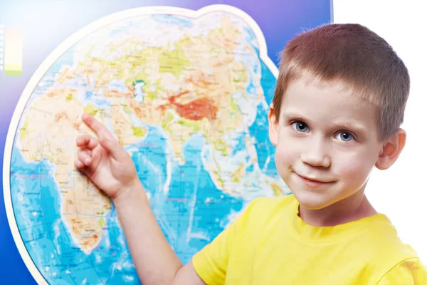 Niño Puntos Para Colocar Mapa Del Mundo — Foto de Stock