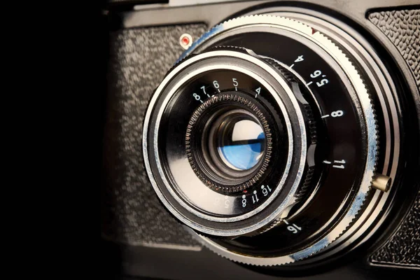 Caméra Télémètre Échelle Vintage Sur Noir — Photo