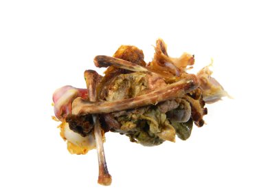                                Beyaz arka planda izole edilmiş tavuk kemikleri