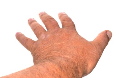 Beyaz arkaplanda insan eli izole edilmiş