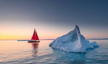 Disko körfezinde güzel manzara, Ilulissat, Grönland