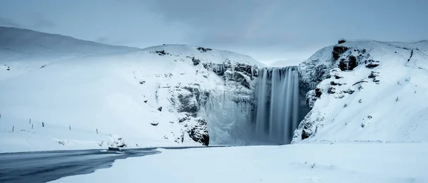 Skogafoss Wasserfall Winter Island — Stockfoto
