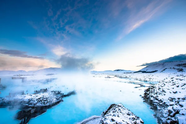 Hermoso Paisaje Puesta Sol Cerca Laguna Azul Spa Termal Islandia — Foto de Stock