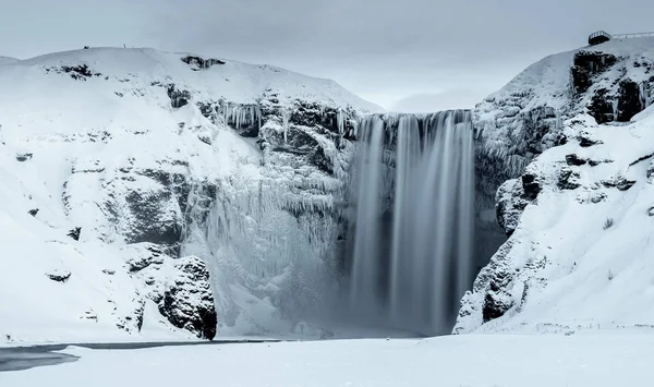 Skogafoss Καταρράκτης Χειμώνα Ισλανδία — Φωτογραφία Αρχείου