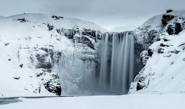 Wodospad Skogafoss Zimie Islandia — Zdjęcie stockowe