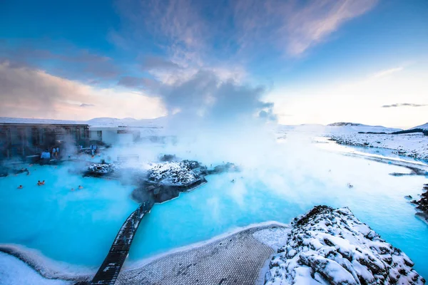 Hermoso Paisaje Puesta Sol Cerca Laguna Azul Spa Termal Islandia — Foto de Stock